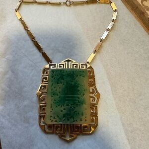 Faux Jade Gold and Green Necklace 16”